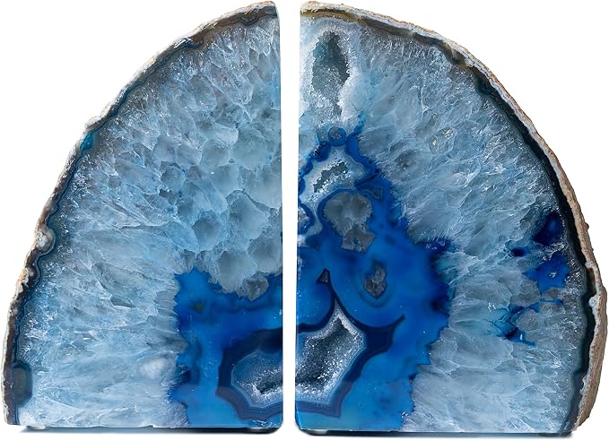 Nature's Decorations Blue Agate Bookends - A-Quality XL Heavy Duty Geode, Navy & Royal Blue Statement Decor, Crystal Gift, 1 Pair (6-8 lbs)