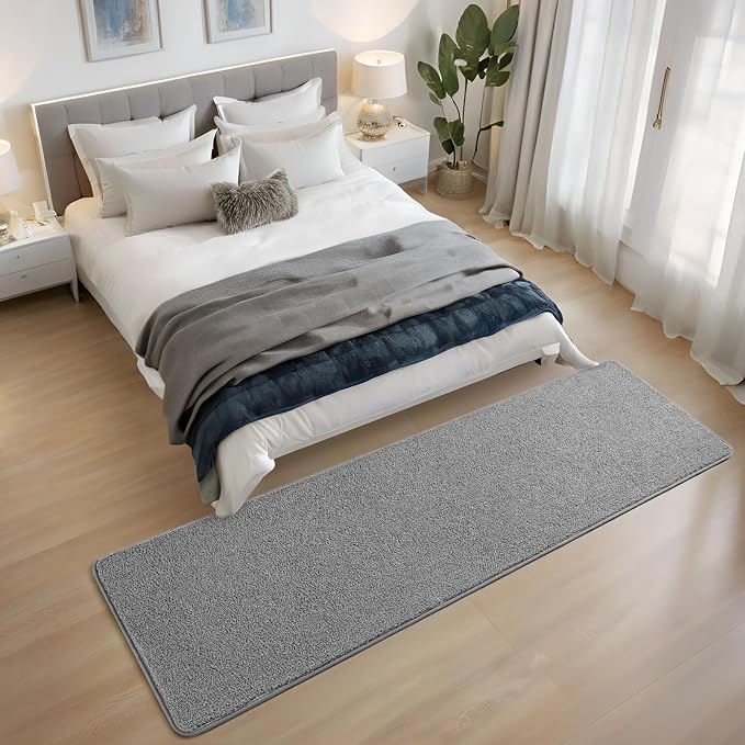 Grey 2x6 Hallway Runner Rug | Washable Memory Foam, Low Pile Non Slip Indoor Carpet for Bedroom Bedside Entrance Classroom College Dorm Room Home Decor