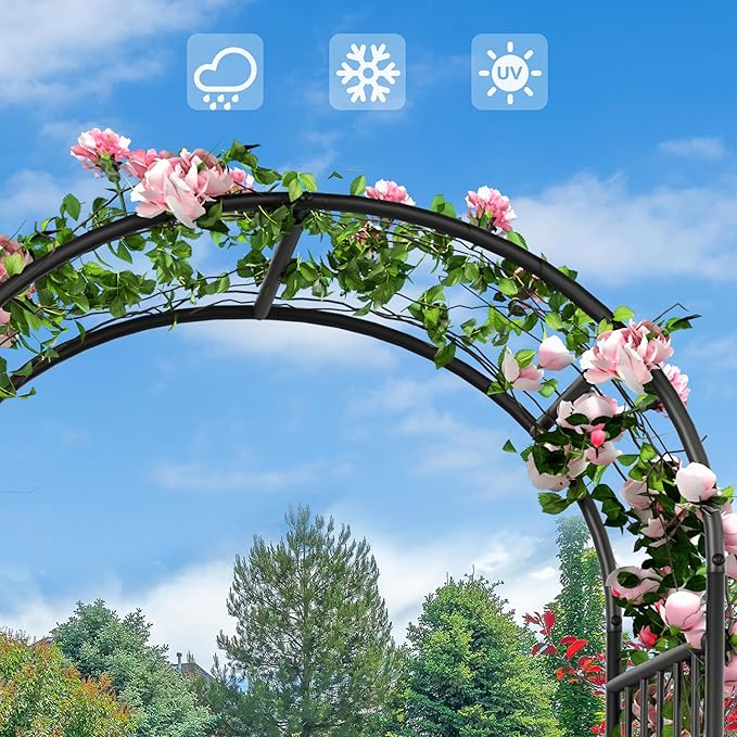 Garden Arbor with Planter Boxes 76" W x 86" H, Wedding Arches for Ceremony, Black Metal Garden Archway for Climbing Plants Outdoor Lawn, Patio and Backyard