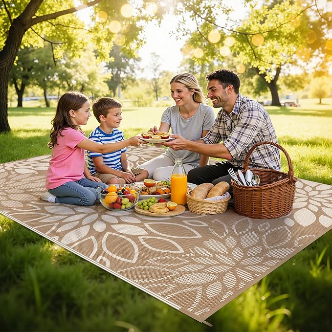 HEBE Waterproof Outdoor Rug 6x9 for Patios, Floral Reversible Plastic Straw Rug Patio Mat, Indoor Outdoor Carpet RV Mat Camping Rug for Deck, Camper, Porch, Balcony, Backyard, Picnic