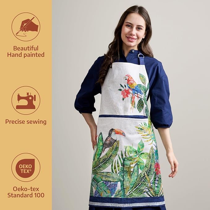 Maison d' Hermine Aprons for women with Pocket 100% Cotton (27.50"x31.50") | Adjustable Neck Strap & long ties Apron Men Chef Wedding Cooking Gardening Server Maid