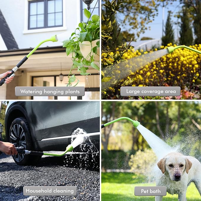RESTMO Heavy Duty Full Metal 24 Inches Watering Wand, Gentle Soft Full Shower Sprayer Wand with Lockable Front Trigger, Hose Wand for Hanging Baskets, Shrubs, Plants, Flowers, Garden and Lawn, Green