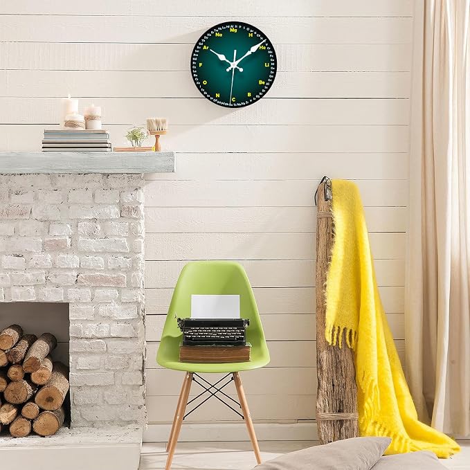 Wall Clock, Chemistry Silent Non Ticking Battery Operated Round Decorative Indoor Outdoor Clocks for Living Room Kitchen Bedroom Bathroom Patio 12"