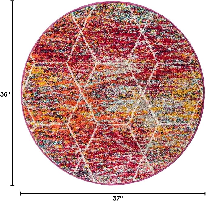 Unique Loom Trellis Frieze Collection Area Rug - Geometric (3' Round, Multi/ Black)