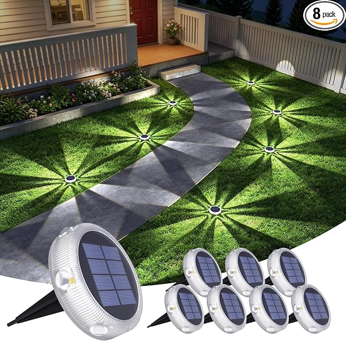 YiLaie Solar Ground Lights Outdoor,8 Pack Solar Garden Lights IP68 Waterproof,Bright Solar Driveway Light,Stick & Stake Yard Lights for Pathway Deck Lawn Walkway,Cold White