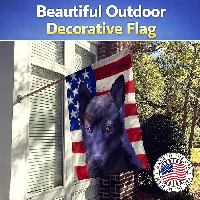 Caroline's Treasures CK6437CHF Black Norwegian Elkhound American Flag House Flag Large Porch Sleeve Pole Decorative Outside Yard Banner Artwork Wall Hanging, Polyester, House Size, Multicolor