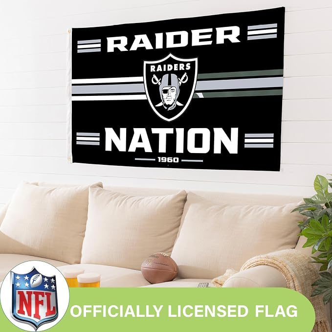 NFL Las Vegas Raiders Vintage Flag | 3 x 5 Estate Flag with Grommets | Heavy Duty Banner for Outdoor Garden Patio Decoration | Indoor Wall Decor for Room | Works with Flagpoles for Outside House