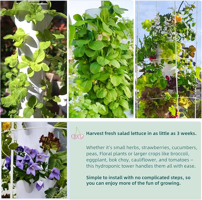 Hydroponic Growing System Kit, 40-Pod Vertical Garden Tower | with Trellis