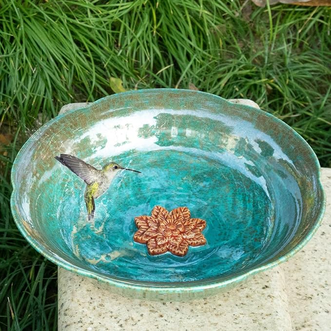 10" W Ceramic Bird Bath for Outdoors,Bird Bath & Feeder with Flower Decor.