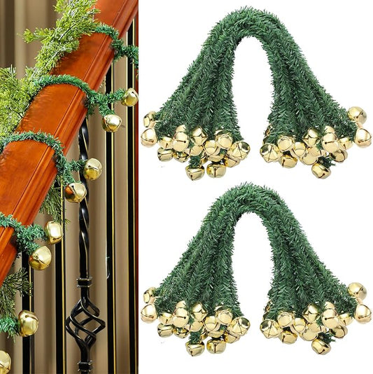 50 Pcs 20 Inches Christmas Garland Ties with Bells Decorative Twist Ties Garland Hanger for Banister Stairs Railing Garden Reusable Flexible Twist for Xmas Holiday Decorations (Gold)