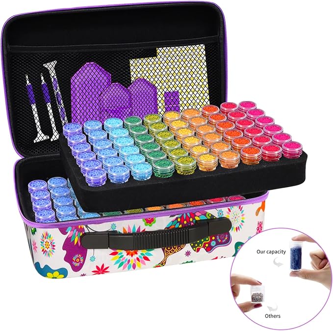 ZORETCO Diamond Painting Storage Box, 120 Slots Bead Storage Containers with Tools Kit for Diamond Art Accessories Craft Jewelry Beads Organizer