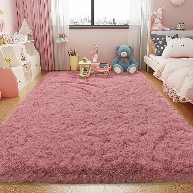 8x10 Large Area Rugs for Living Room, Fluffy Washable Blush Pink | Upgrade Non-slip, 8 x 10 Big Shag Rug for Girls Bedroom Kids Nursery, Modern Shaggy Furry Carpet for Dorm, Flame Resistant