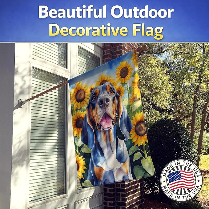 Caroline's Treasures DAC6007CHF American English Coonhound in Sunflowers House Flag Large Porch Sleeve Pole Decorative Outside Yard Banner Artwork Wall Hanging, Polyester, House Size, Multicolor