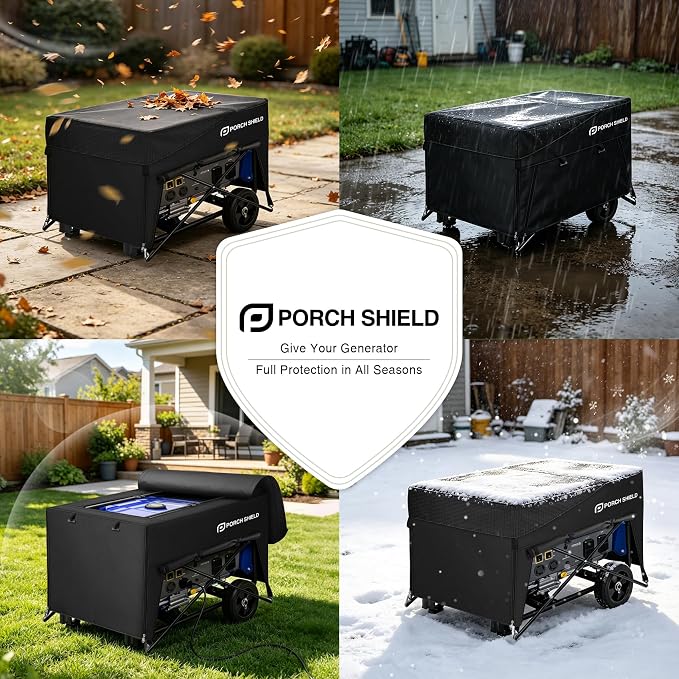 Porch Shield Generator Covers Running - Heavy Duty Waterproof Generator Rain Enclosure Tent Tarpaulin Shelter for 3500 -12000 Watt, Black（Fabric Upgrade）