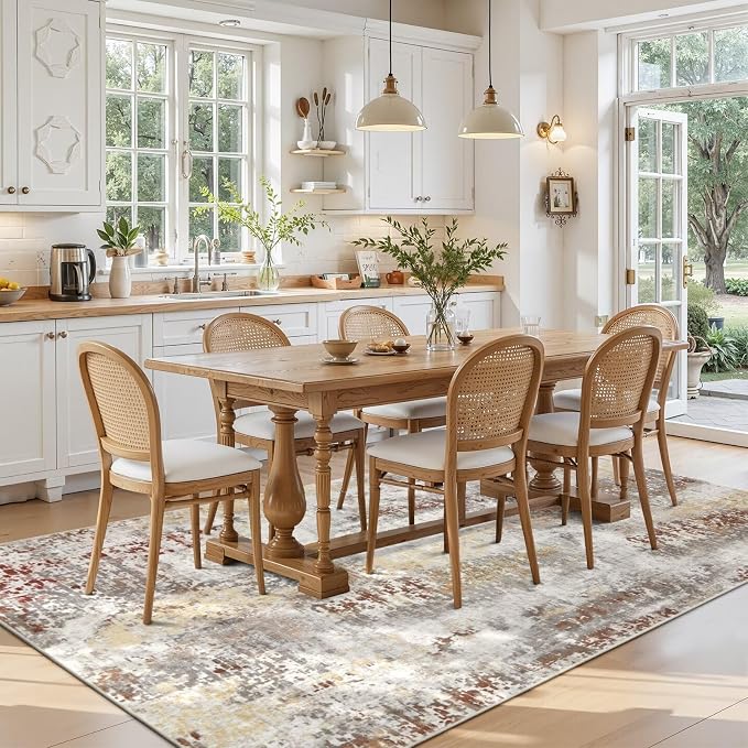 Toneed Washable 5x7 Area Rug with Non-Slip Backing for Living Room | Abstract Modern Rugs, Soft Low Pile Carpet for Bedroom Kitchen Dining Room Nursery Indoor Floor Home Decor, Taupe Grey Brown