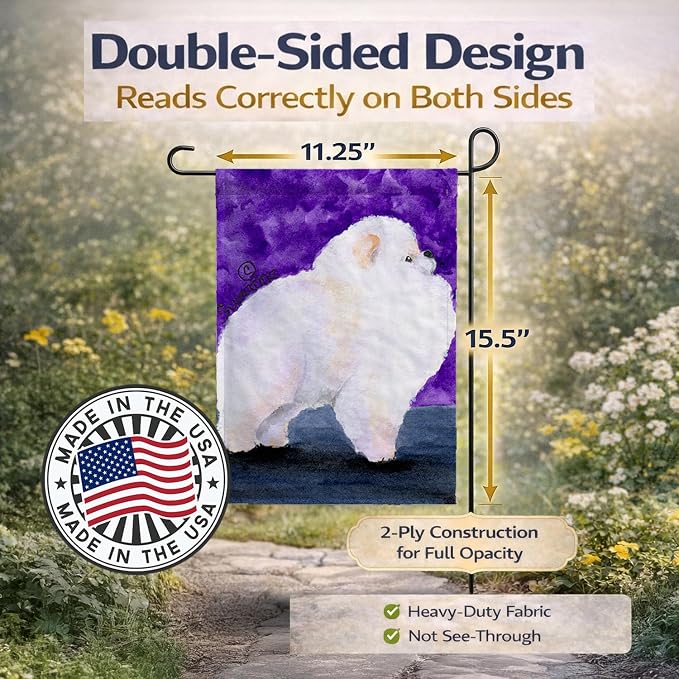 Caroline's Treasures SS8688GF Pomeranian Garden Flag Mailbox Flag Decorative Yard Flag Banner Outside Patio Artwork Yard Flower Beds, Garden Size, Multicolor