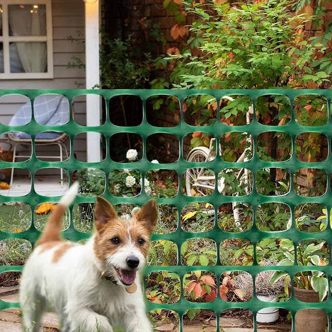 DOEWORKS Safety Fence, 4 x 100 FT Green Plastic Mesh Fence Roll Barrier Netting for Construction Fencing Animal Fencing Garden Fencing and Event Fencing