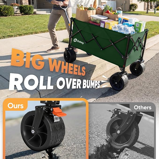 Sekey 250L Wagons Carts Foldable with Big All-Terrian Beach Wheels, Collapsible Heavy Duty Wagon, Extra Large Folding Wagon,Foldable Wagon for Camping, Garden, Sports. Dark Green