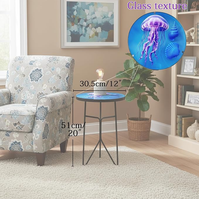 Folding Outdoor Side Tea Table,Jellyfish and Conch Small Accent Tables, Plant Tables Indoor,Garden or Living Room Decor Afternoon Tea Dinner Table, Simple Assembly Cast Iron Plant Stand