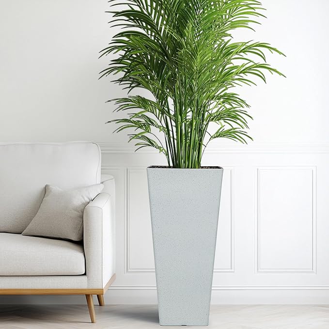 Autodaya 28" Tall Planters for Outdoor Plants, Extra-Large White Flower Pots for Blaconl, Porch, Living Room Corner, Garden, Patio, Deck Decor