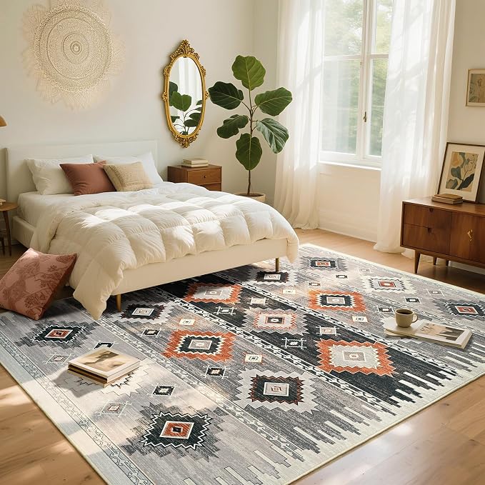 BENRON Western Rugs for Living Room Bedroom 5x7, Non Slip Washable, Cream | Southwest aztec Area Rugs for Dining Table Kitchen Home Decor, Geometric