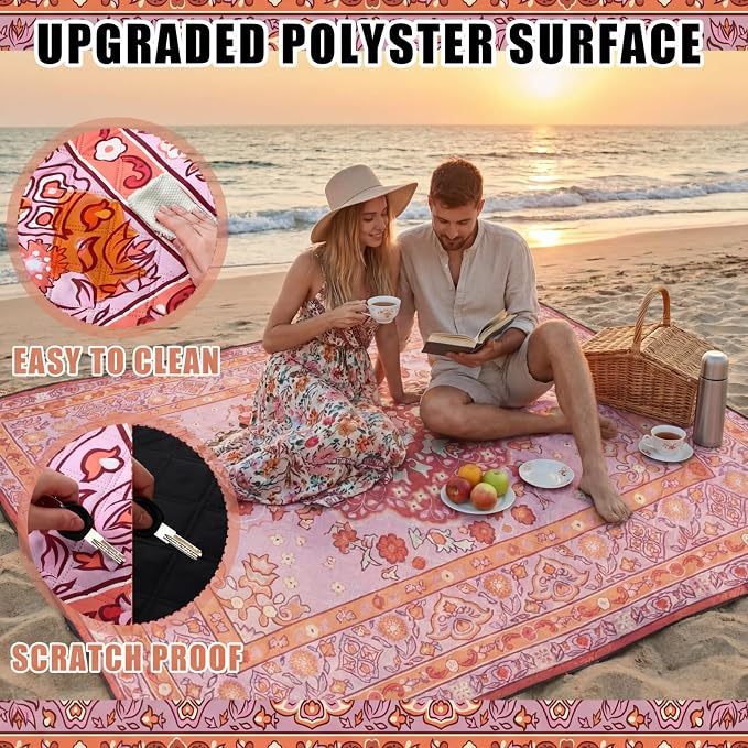 Mindsoft Boho Picnic Blankets 80''x 80'' Extra Large Beach Blanket Waterproof Sandproof Foldable Machine Washable Vintage Grass Lawn Park Mat for Family Camping Party Music Festival