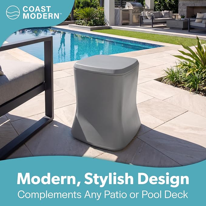 Coast Modern Outdoor Side Table Cooler- 2 in 1 Patio Decor Storage Table & Ice Chest - 25 QT - White, Gray, Sand, Stone Blue, Black