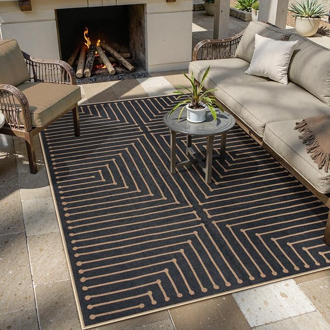 Lahome Neutral Outdoor Rug 5x7, Black and White Rug for Living Dining Room | Farmhouse Rhombus Non Slip Non Shedding Indoor Outdoor Carpet for Patio Deck Classroom