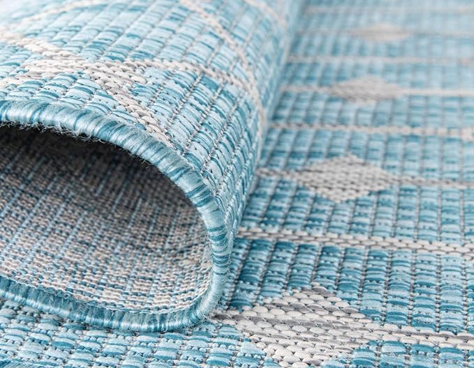 Unique Loom Outdoor Trellis Collection Area Rug - Tribal Trellis (6' 1" x 9' Rectangle, Aqua/ Ivory)