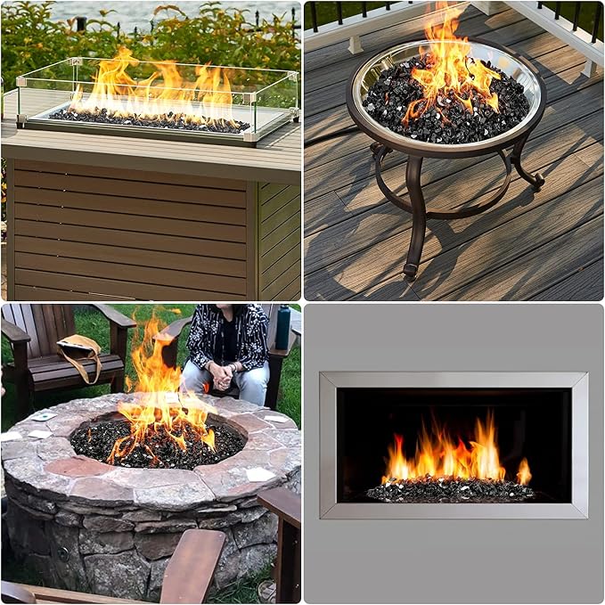 Onlyfire 10 lbs Fire Glass Rocks 1/2 Inch, Reflective Tempered Glass for Propane Fire Pit & Gas Fireplace, High Luster Firepit Glass Stones for Fire Table, Onyx Black (Multicolor Options Available)