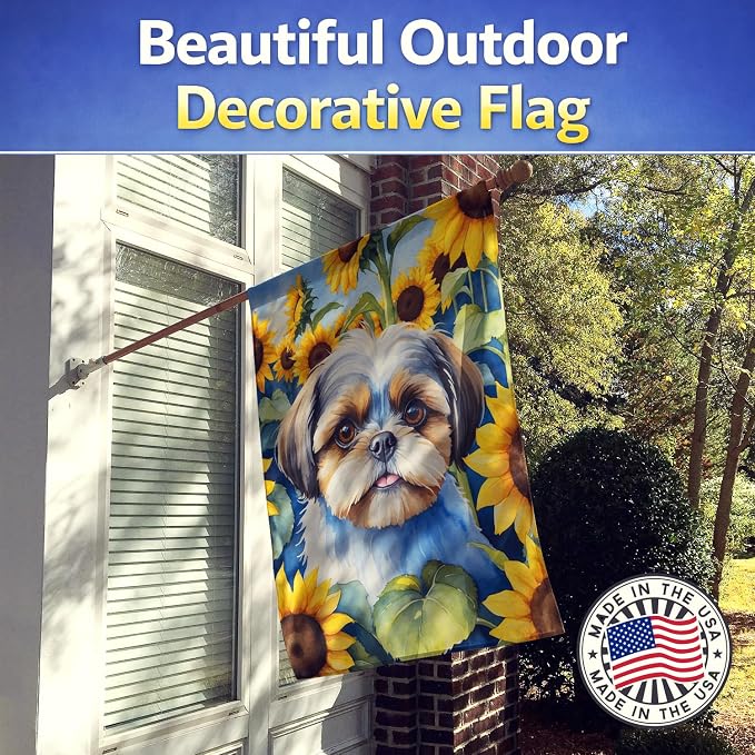 Caroline's Treasures DAC6162CHF Shih Tzu in Sunflowers House Flag Large Porch Sleeve Pole Decorative Outside Yard Banner Artwork Wall Hanging, Polyester, House Size, Multicolor