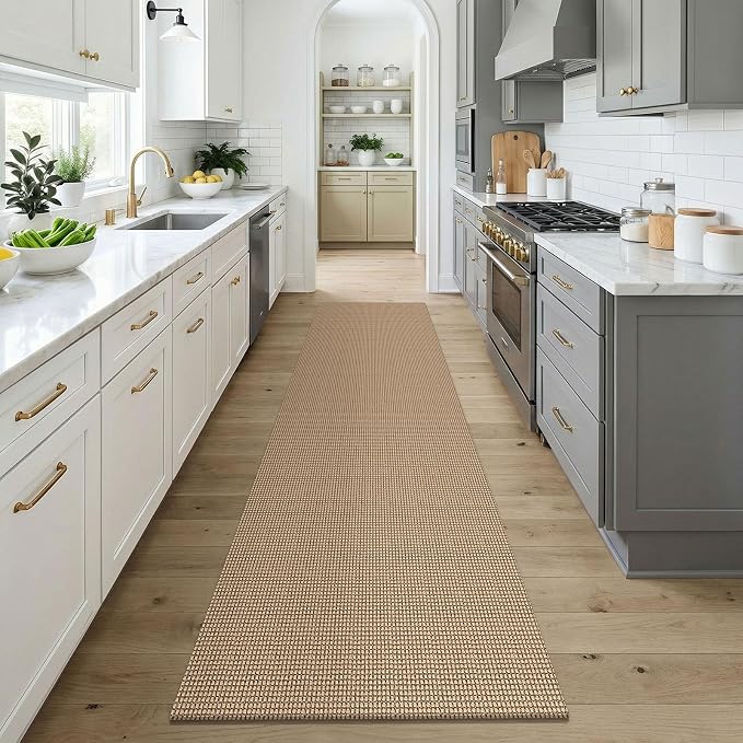 KOZYFLY Runners for Hallway 3x9, Wide Washable Runner Rug, Woven Non Slip Kitchen Runner, Braided Entryway Rug, Floor Carpet for Foyer, Bedroom, Hall, Orange Beige/Tan/Brown