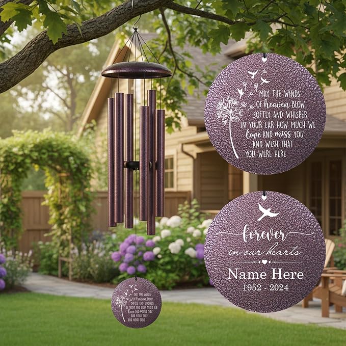 Memorial Wind Chimes for Loss of Lover One, Mom, Dad, Outside Deep Tone 30/36/45 inch Windchimes in Memory of a Loved One, Sympathy Gifts for Bereavement Produced in Texas
