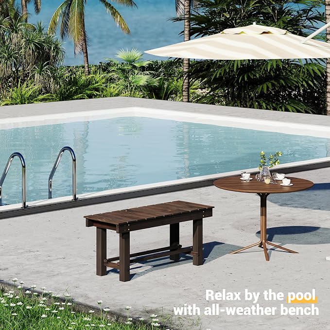 Wood Outdoor Garden Bench 35" Backless Bench 2-Person Seat 100% Solid Fir Carbonized Weatherproof Patio Bench Indoor Bathroom Seat Entryway Shoe Bench for Garden Porch Backyard Pool Balcony (Small)