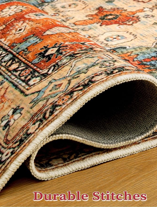 SERISSA 2'6"x18' Washable Non Slip Boho Runner Rug for Hallway | Ultra Soft Vintage Oriental Carpet Low-Pile Tribal Floor Carpet for Kitchen Bedroom Entryway Bathroom Laundry Room