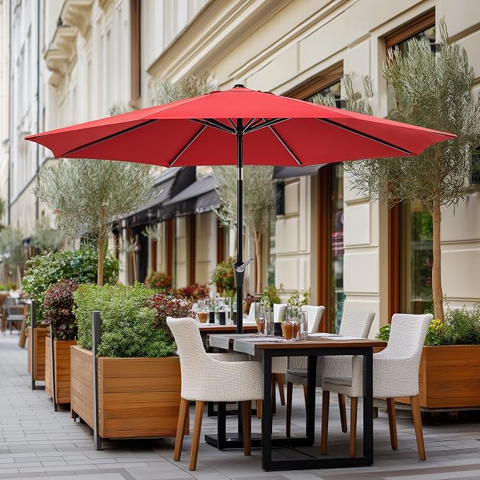 OLIXIS 9FT Outdoor Patio Umbrella, Patio Table Umbrella 9 Feet Sun Shade for Pool, Beach, Umbrellas with Tilt and Crank & Sturdy Ribs Waterproof for Outside Deck, Terrace and Restaurant