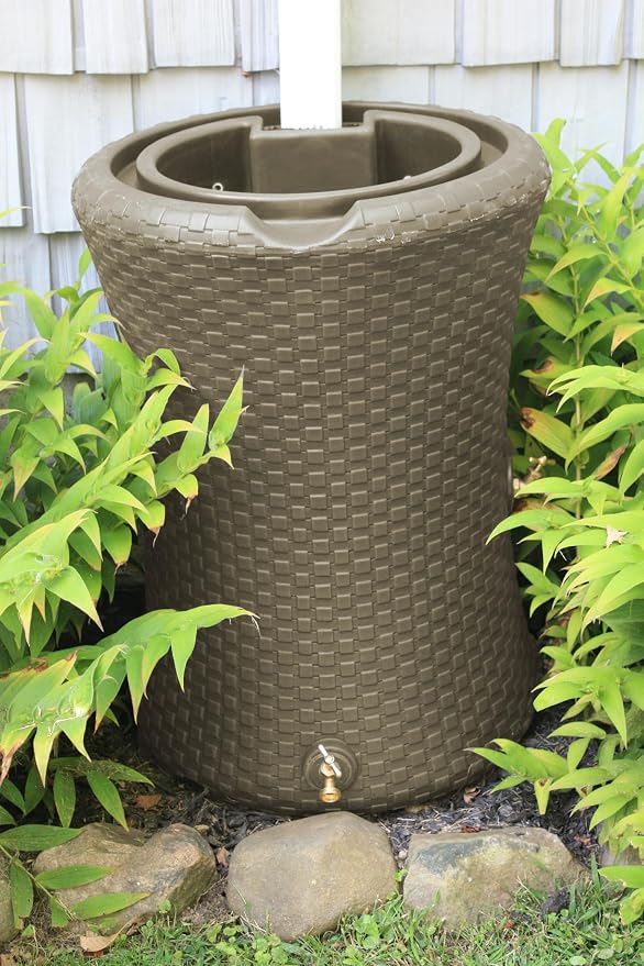 Good Ideas 50 Gallon Nantucket Rain Barrel Planter, Coyote Granite
