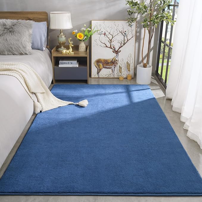Amearea Modern Area Rugs for Bedroom Living Room, 5x8 Blue Memory Foam Rug | Thickened Fluffy Indoor Washable Rugs Non Slip Minimalist Large Carpet for Boys Girls Dorm Nursery Room Decor