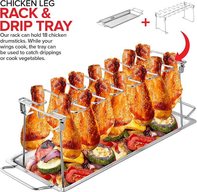Modern Innovations Grill Racks, Chicken Leg Rack Drumstick Holder, Beer Can Chicken Holder Butt Stand, BBQ Smoke Rib Rack, Smoker Accessories Gifts For Men, Smoking and Grilling Gift Set