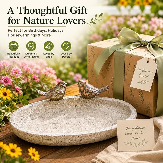 MUMTOP Bird Baths for Outdoors, Outdoor Garden Bird Bath Resin Birdbath Bowl with Vintage Bird Ornament for Outside Yard Table Decor