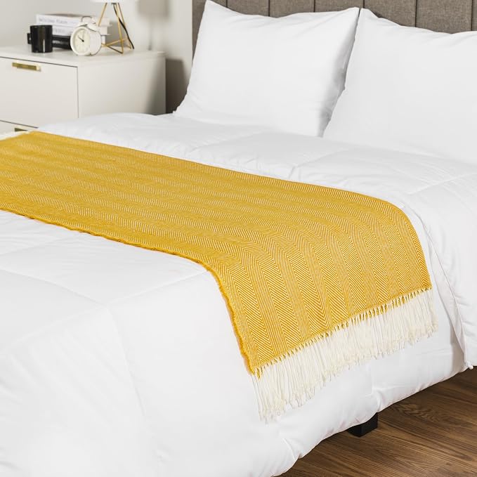 PAVILIA Yellow Herringbone Throw Blanket for Couch Bed, Decorative Outdoor Throw Blanket, Faux Cashmere Blanket Throw, Lightweight Accent Sofa Blanket Throw, 50x60
