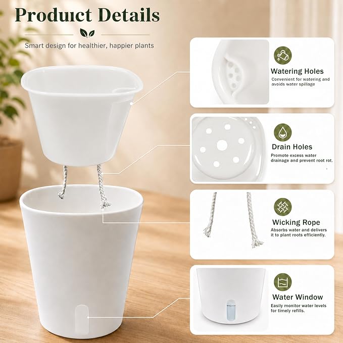 3" Self Watering Pots - 10 Sets Planter Pots for Indoor Plants With Water Level Indicator and Multiple Vents - for House Plants, Flowers, Herbs