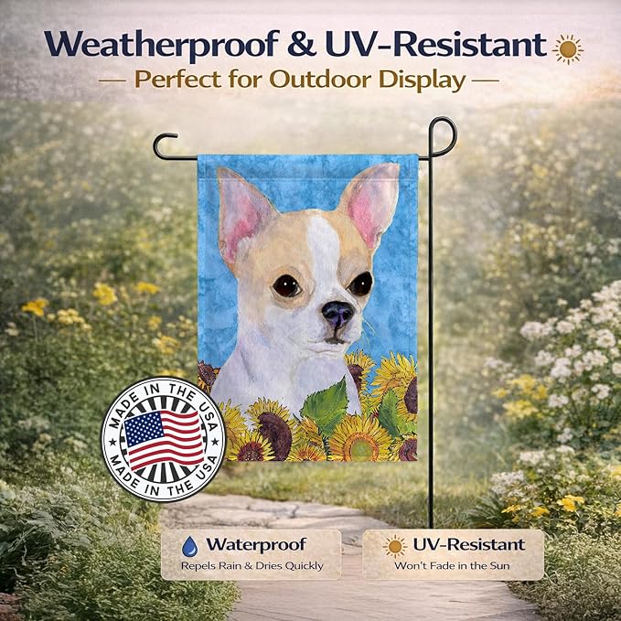 Caroline's Treasures SS4243GF Chihuahua in Summer Flowers Garden Flag Mailbox Flag Decorative Yard Flag Banner Outside Patio Artwork Yard Flower Beds, Garden Size, Multicolor