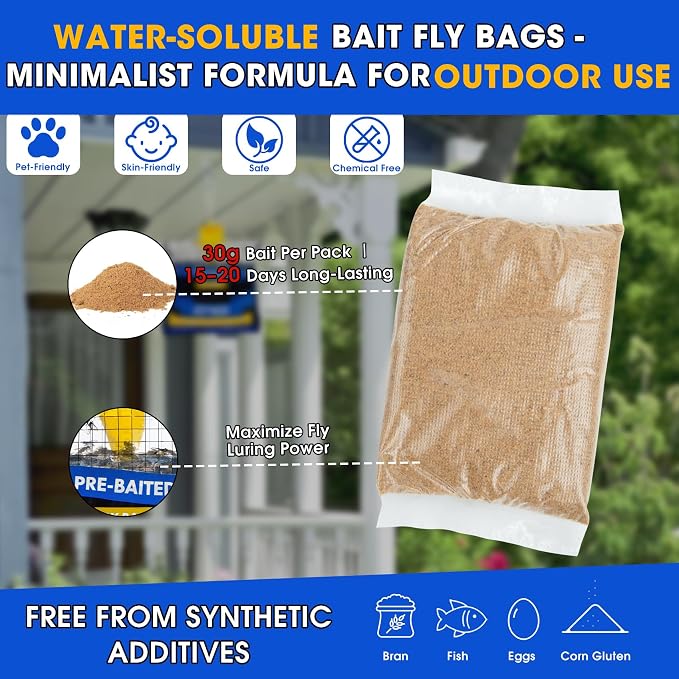 8 Pack Fly Traps Outdoor Hanging for Patio, Outdoor Disposable Hanging Fly Trap with 30g Bait, Bug Fly Hunter Catcher Killer Control for Barn Horse Ranch Chicken Coop