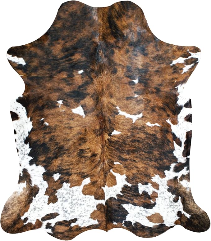 Genuine Tricolor Cowhide Rug Large 8x10 Area Fit (Rug Approx 6x7 ft)– Vibrant One-of-a-Kind Hide, Eco-Friendly, Safe for Kids & Pets, Easy to Clean Perfect for Living Rooms Western Rustic Home Décor