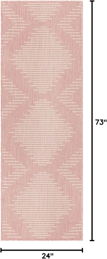 Unique Loom Outdoor Modern Collection Area Rug - Tambor (2' x 6' 1" Runner, Pink/ Ivory)