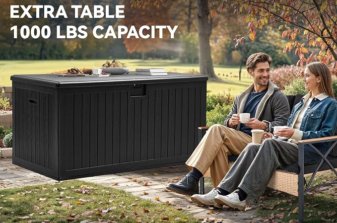 YITAHOME 260 Gallon Double-Wall Deck Box with Divider & Side Handles | Outdoor Large Storage for Patio Furniture Cushions, Garden Pool Accessories, Water Resistant & Lockable