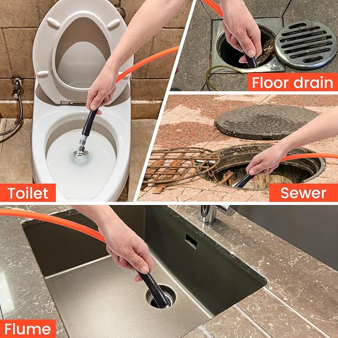 70FT Pressure Washer Sewer Jetter Kit, 5800 PSI Water Jet Drain Cleaner Hose with Corner Rotating Button Nose Nozzle, 1/4 Inch NPT, Sewer Jetter Nozzles Kit with Spanner Handle Strap