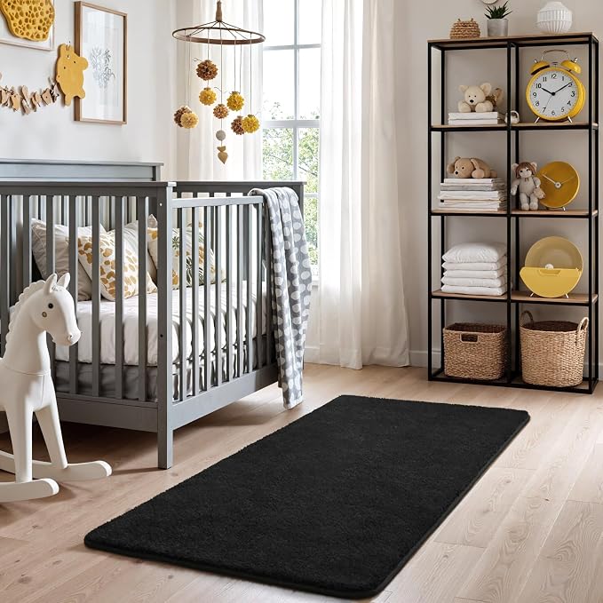 Keeko 2x3 Area Rugs for Living Room,Soft Washable Memory Foam Bedroom Rug | Indoor Throw Rug Low Pile Minimalist Non Slip Carpet for Kids Nursery Classroom Dorm Room Home Decor Black