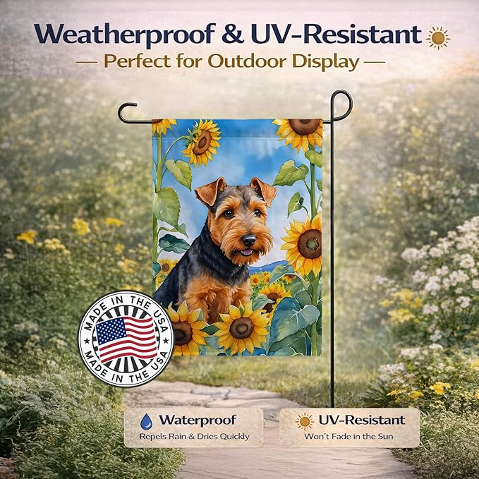 Caroline's Treasures DAC6172GF Welsh Terrier in Sunflowers Garden Flag Mailbox Flag Decorative Yard Flag Banner Outside Patio Artwork Yard Flower Beds, Garden Size, Multicolor